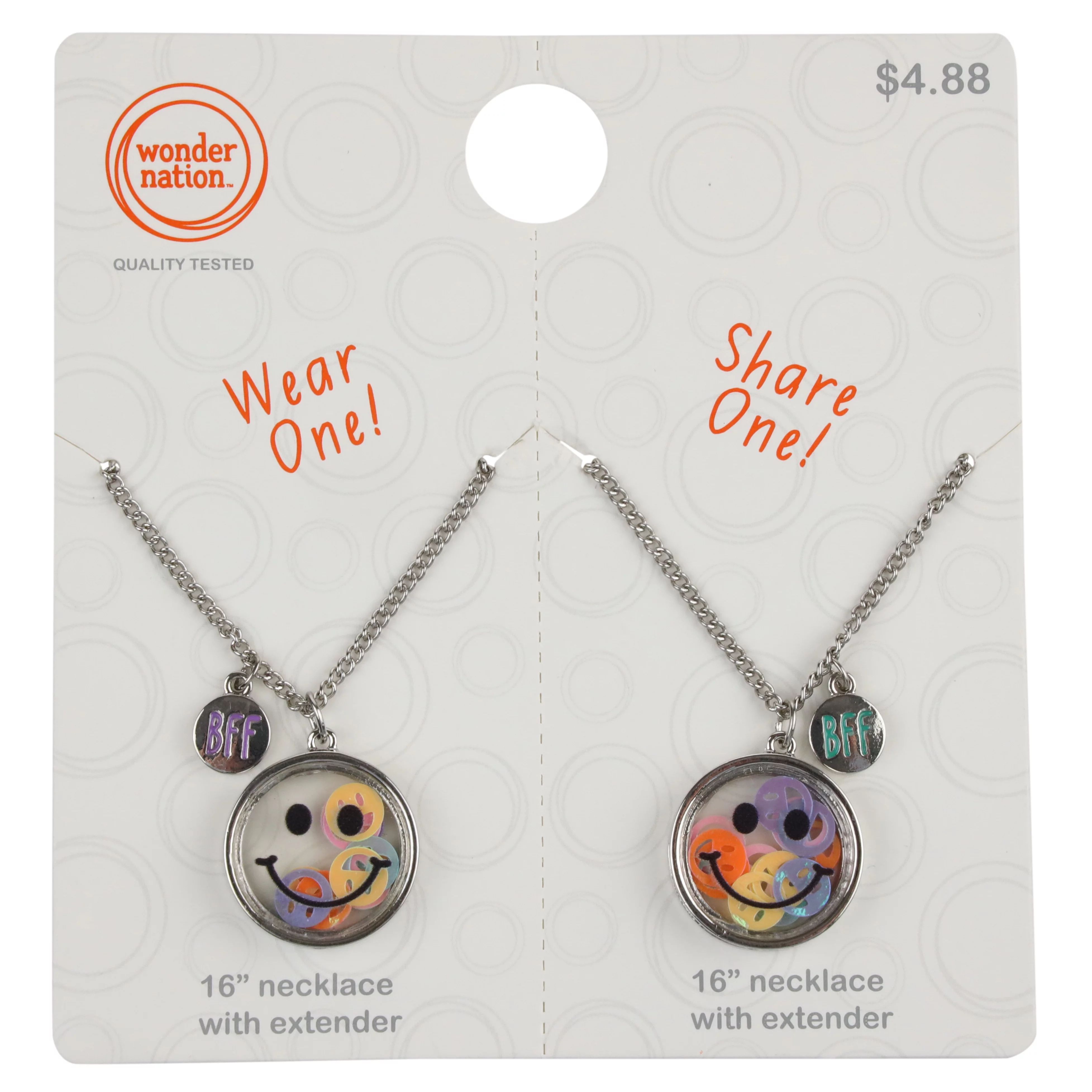 Wonder Nation Shakey Smiley BFF 2 pack glitter necklace set - Walmart.com | Walmart (US)