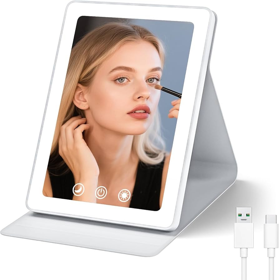 Travel Makeup Mirror, Portable LED Lighted Makeup Mirror, Rechargeable 1800mAh Battery, 2 Light S... | Amazon (US)