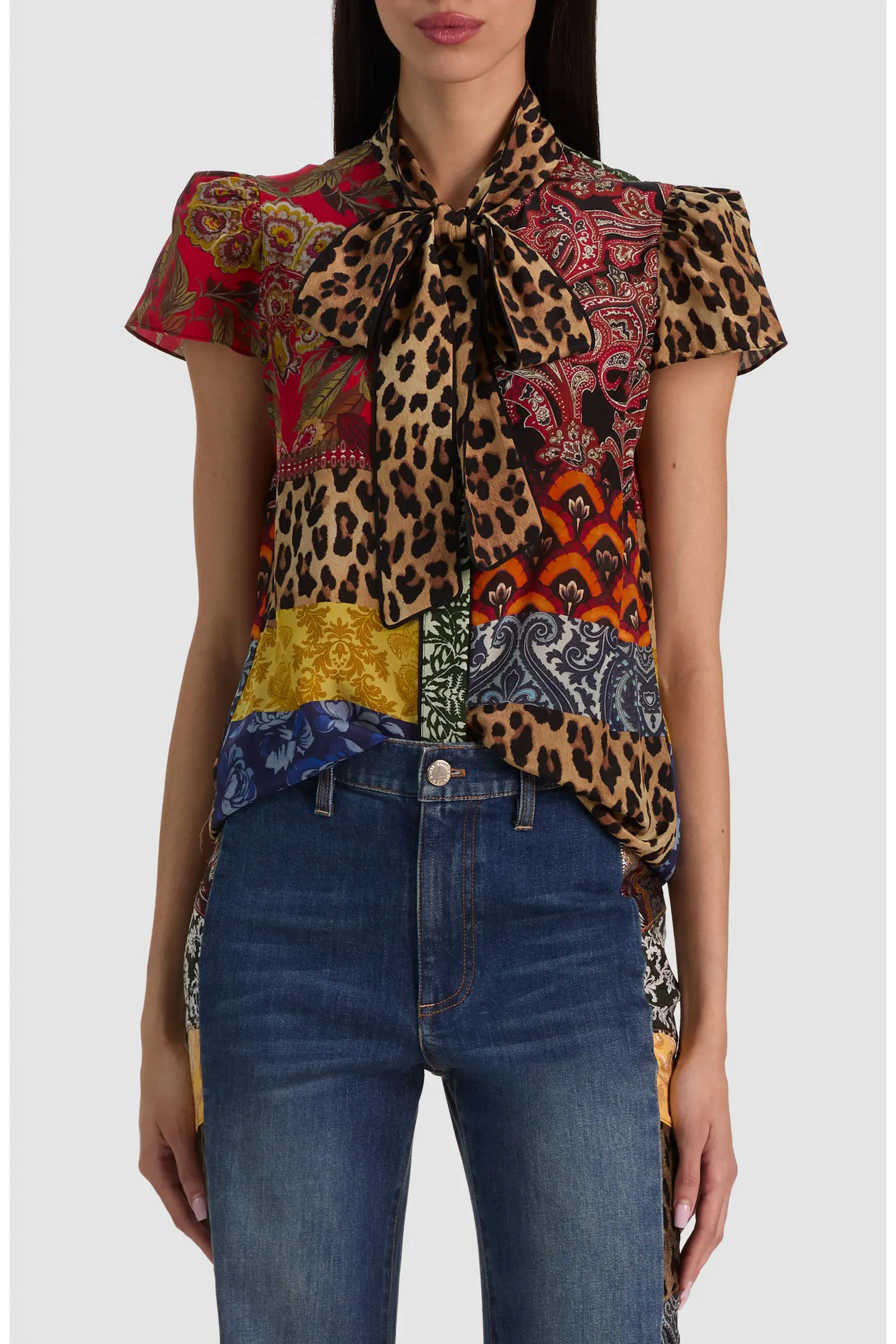 ALICE + OLIVIA Jeannie Piped Bow Silk Top (Women) | Nordstrom | Nordstrom