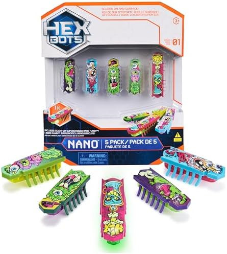 HEX BOTS Nano 5 Pack, 4 Mini Bots with Bonus Flash Bot, Sensory Toy for Kids & Cats, Vibration Te... | Amazon (US)