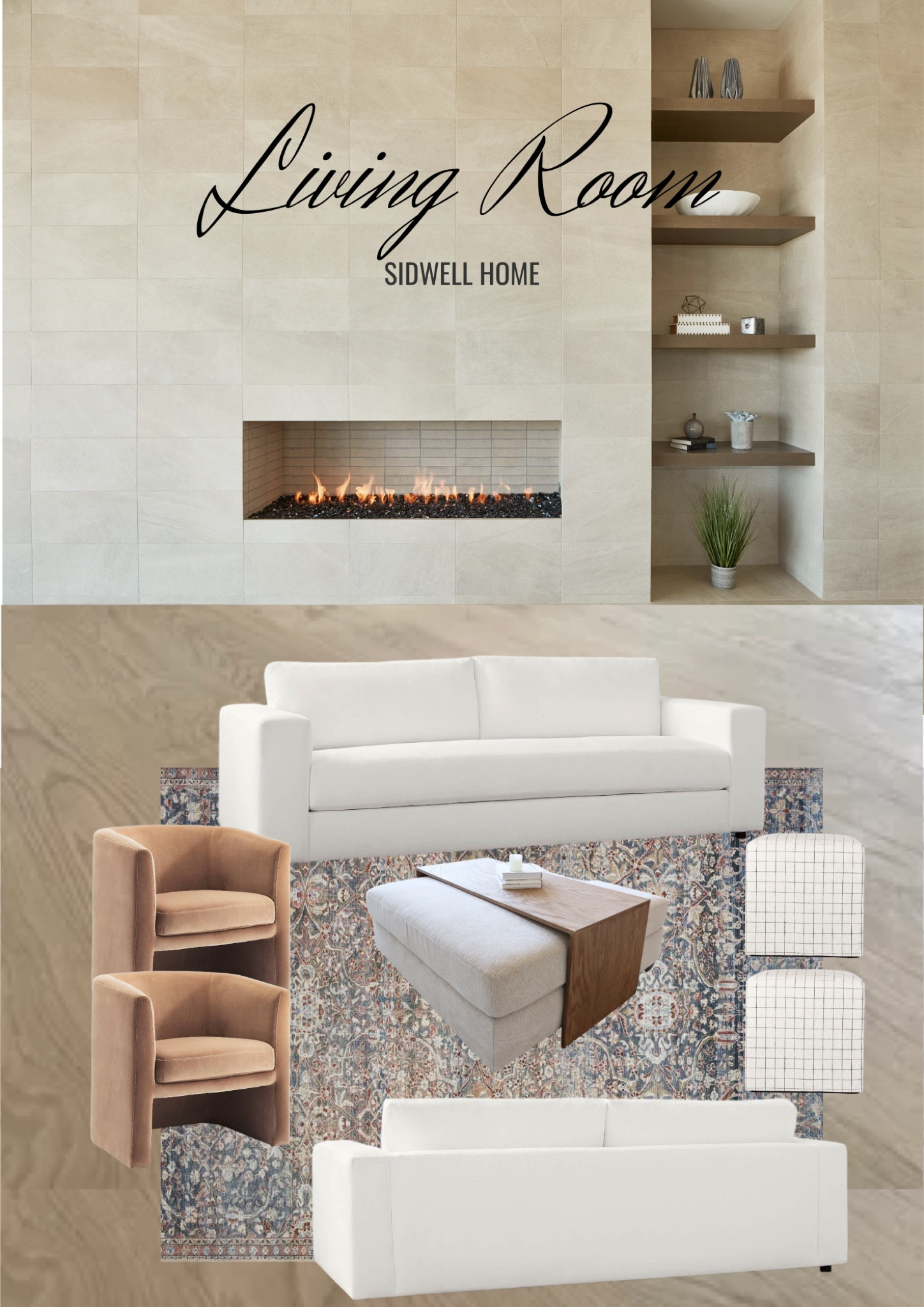 Living Room Furniture 
Fireplace 
Pottery Barn Carmel Sofa
Target Accent Chairs
Loloi Rug

#LTKhome