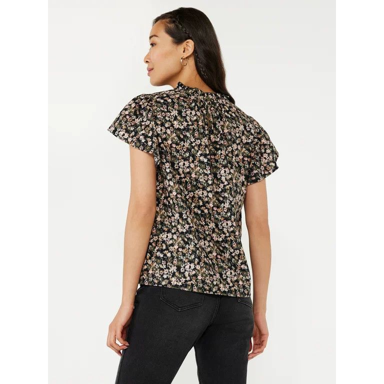 Time and Tru Women's Flutter Sleeve Blouse, Sizes XS-XXXL - Walmart.com | Walmart (US)