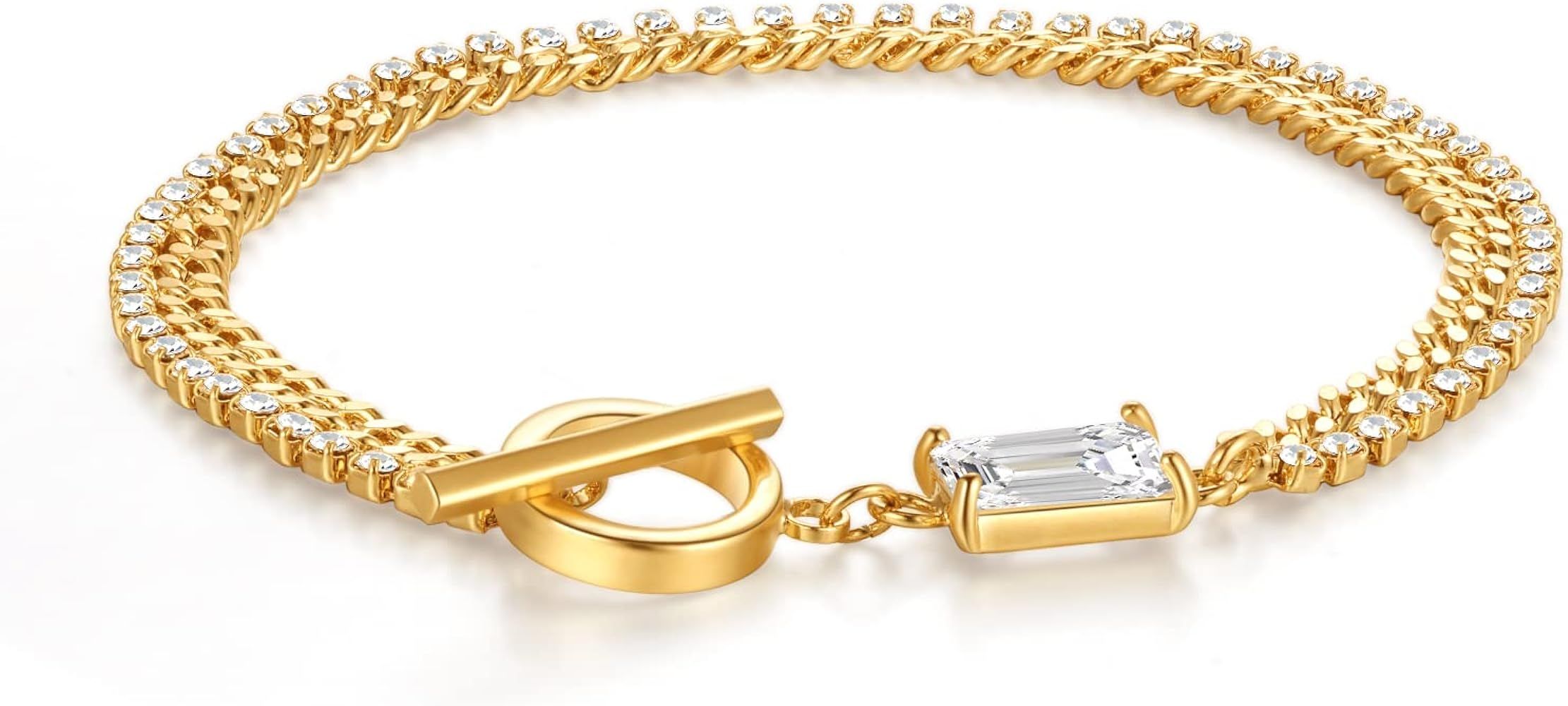 Teitze 18K Gold Plated Bracelets Cubic Zirconia Tinnes Gold Bracelet Dainty Chain Bracelet for Te... | Amazon (US)