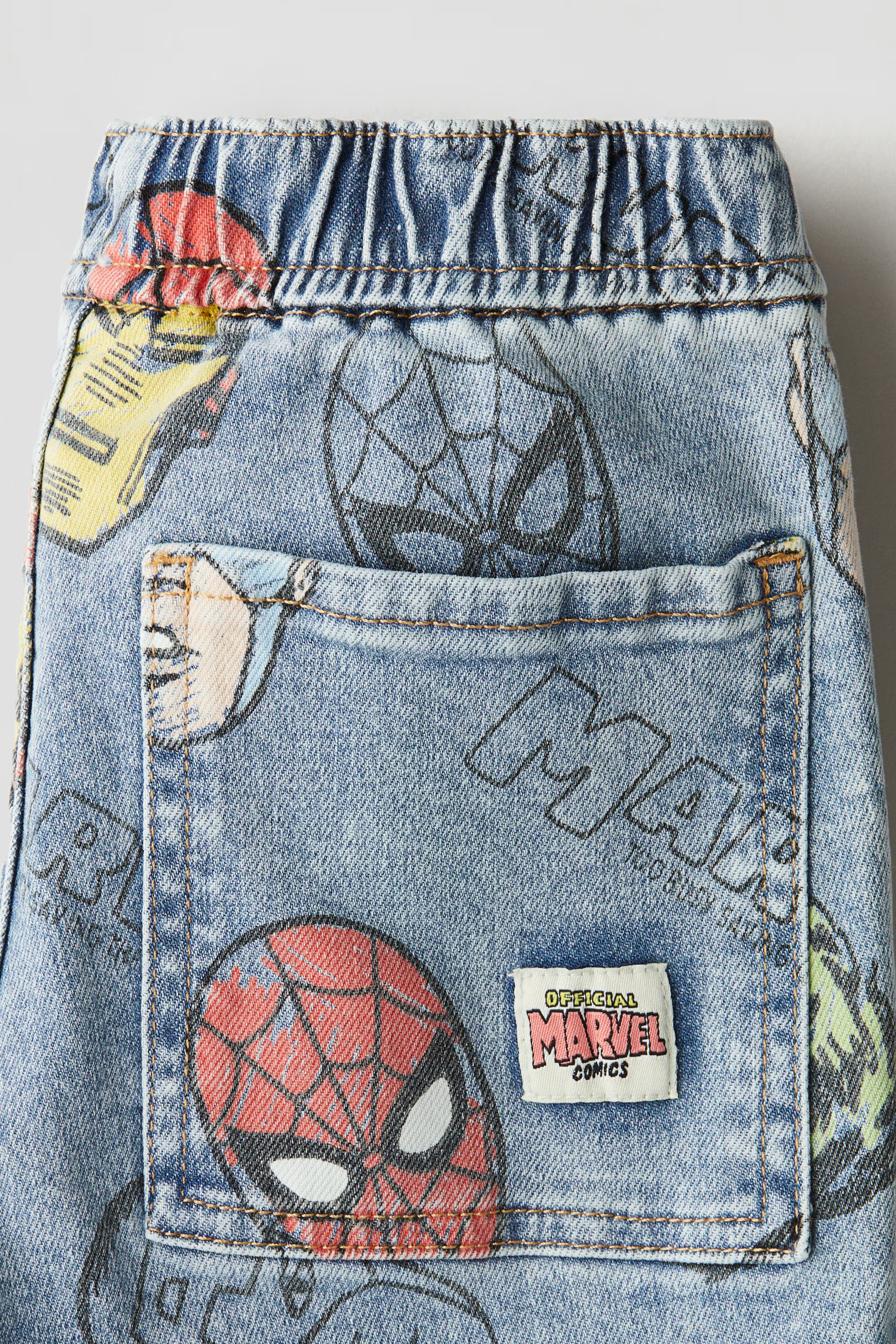 Printed Denim Joggers - Denim blue/Marvel Comics - Kids | H&M US | H&M (US + CA)