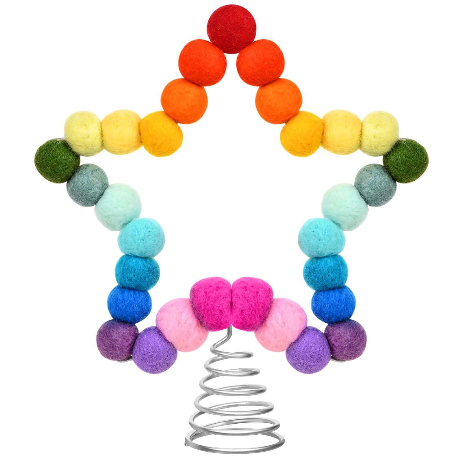 Rainbow Felt Ball Star Tree Topper Colourful Wool Beads Shaped into Five Pointed Star Xmas Orname... | Amazon (CA)