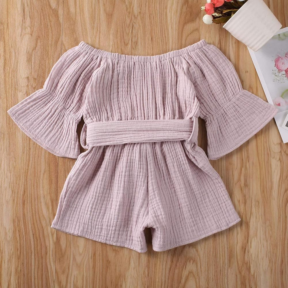 Merqwadd Toddler Baby Girl Romper Jumpsuit Flare Sleeve Shorts Overall with Belt Summer Clothes Outf | Amazon (US)