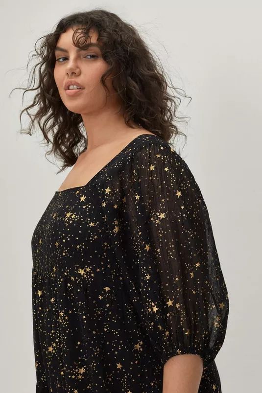 Plus Size Star Print Puff Sleeve Maxi Dress | Nasty Gal (US)