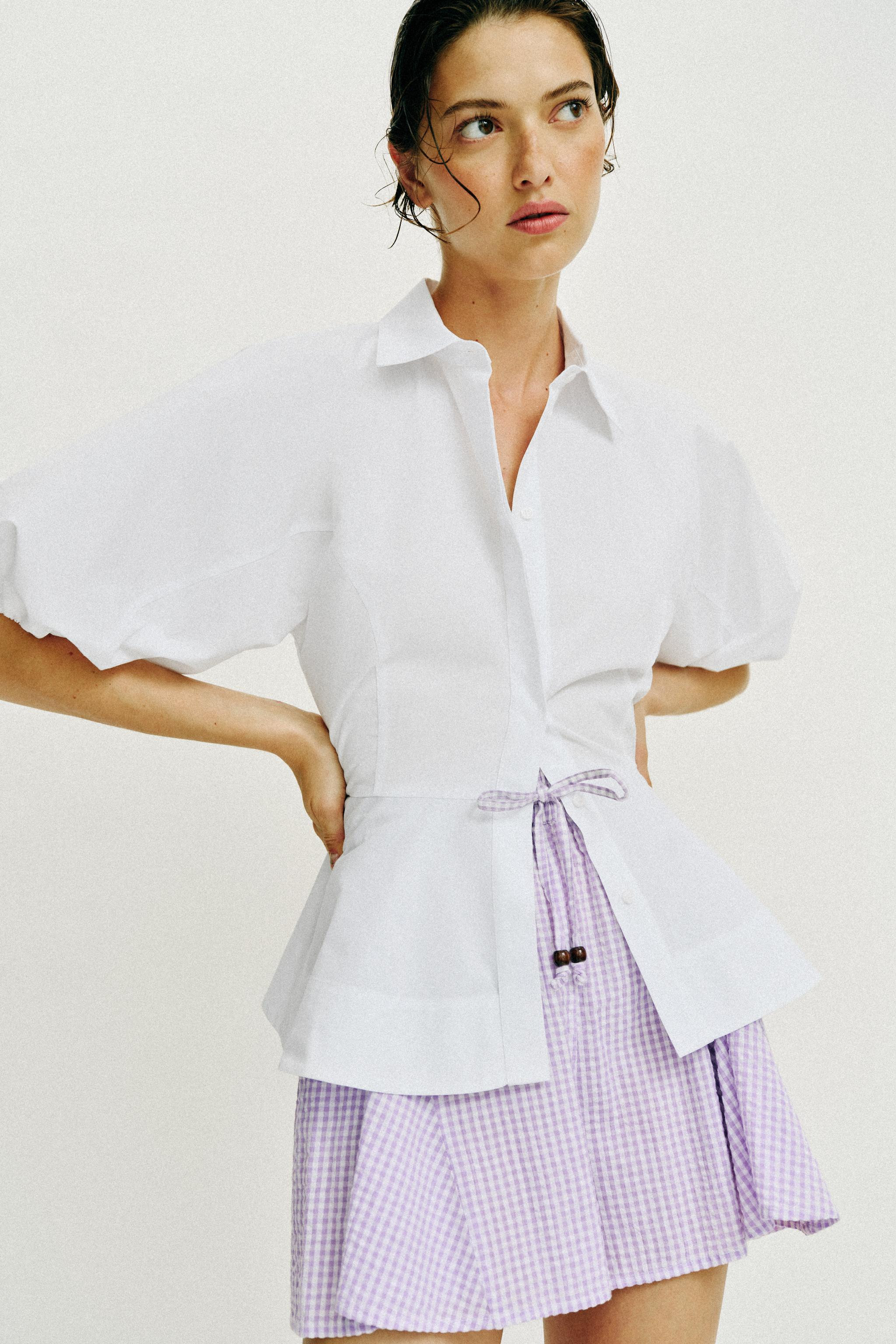 GINGHAM CHECK FLARED SKORT | Zara US