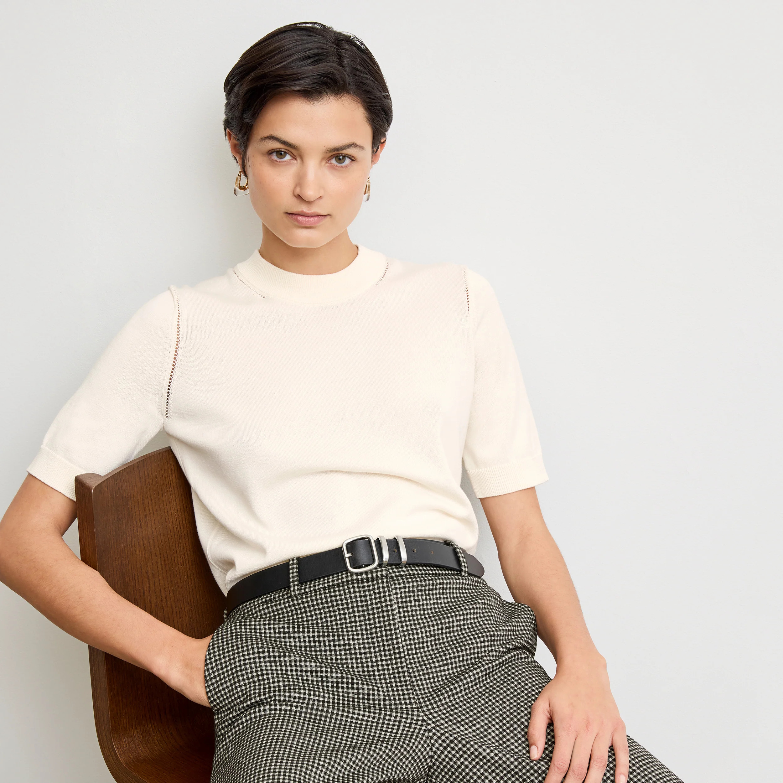 Becca Pointelle Tee - Cotton Silk Knit :: Ivory | MM LaFleur