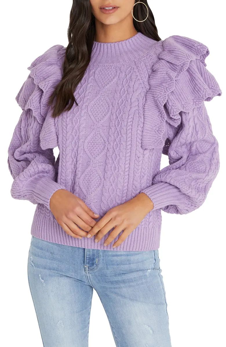VICI Collection Ruffle Shoulder Cable Knit Sweater | Nordstrom | Nordstrom