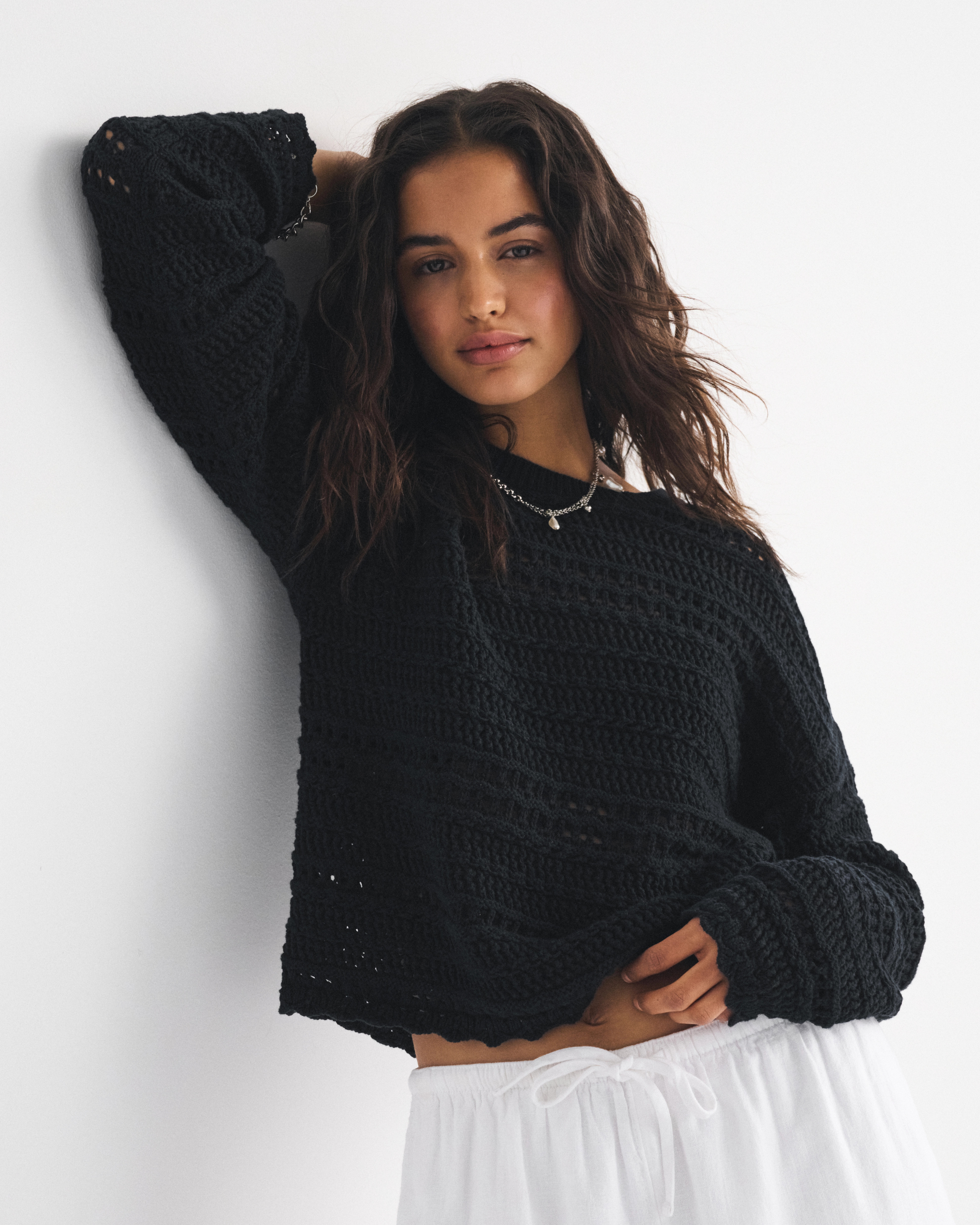 Open-Stitch Textural Crew Sweater | Abercrombie & Fitch (US)