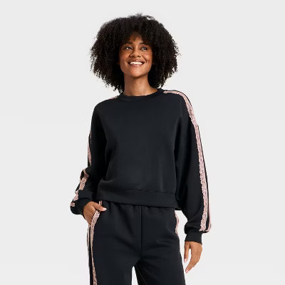 Women's Airy Sleek Lace Trim Crewneck Sweatshirt - All In Motion™ | Target