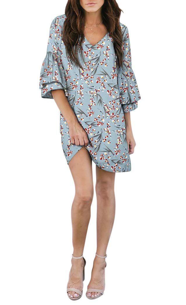 Women's Dress Sweet & Cute V-Neck Bell Sleeve Shift Dress Mini Dress | Amazon (US)