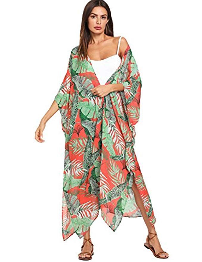 SweatyRocks Women's Flowy Kimono Cardigan Open Front Maxi Dress | Amazon (US)