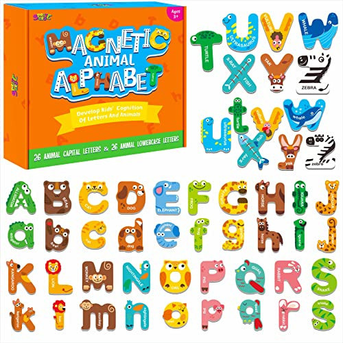 52 Magnetic Alphabet, 26 Uppercase & 26 Lowercase Letters, Adorable Animal Shape Alphabet ABC Magnets for Fridge Educational Spelling Learning Games Toys Set for Kids, Toddlers 3 4 5 Years Old | Amazon (US)