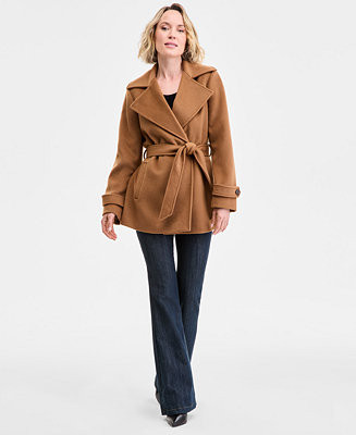 Women's Double-Breasted Belted Wrap Coat | Macy's