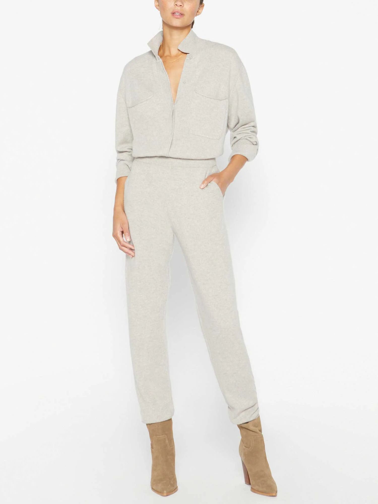 Brochu Walker Women's Andre Luxe Cashmere Pajama Set, Loungewear, Beige | Brochu Walker