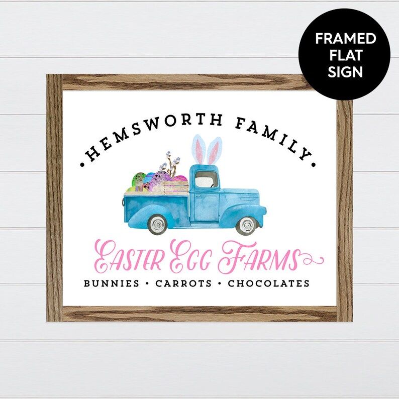 Custom Easter Egg Farm Sign  Vintage Blue Bunny Ear Truck | Etsy | Etsy (US)