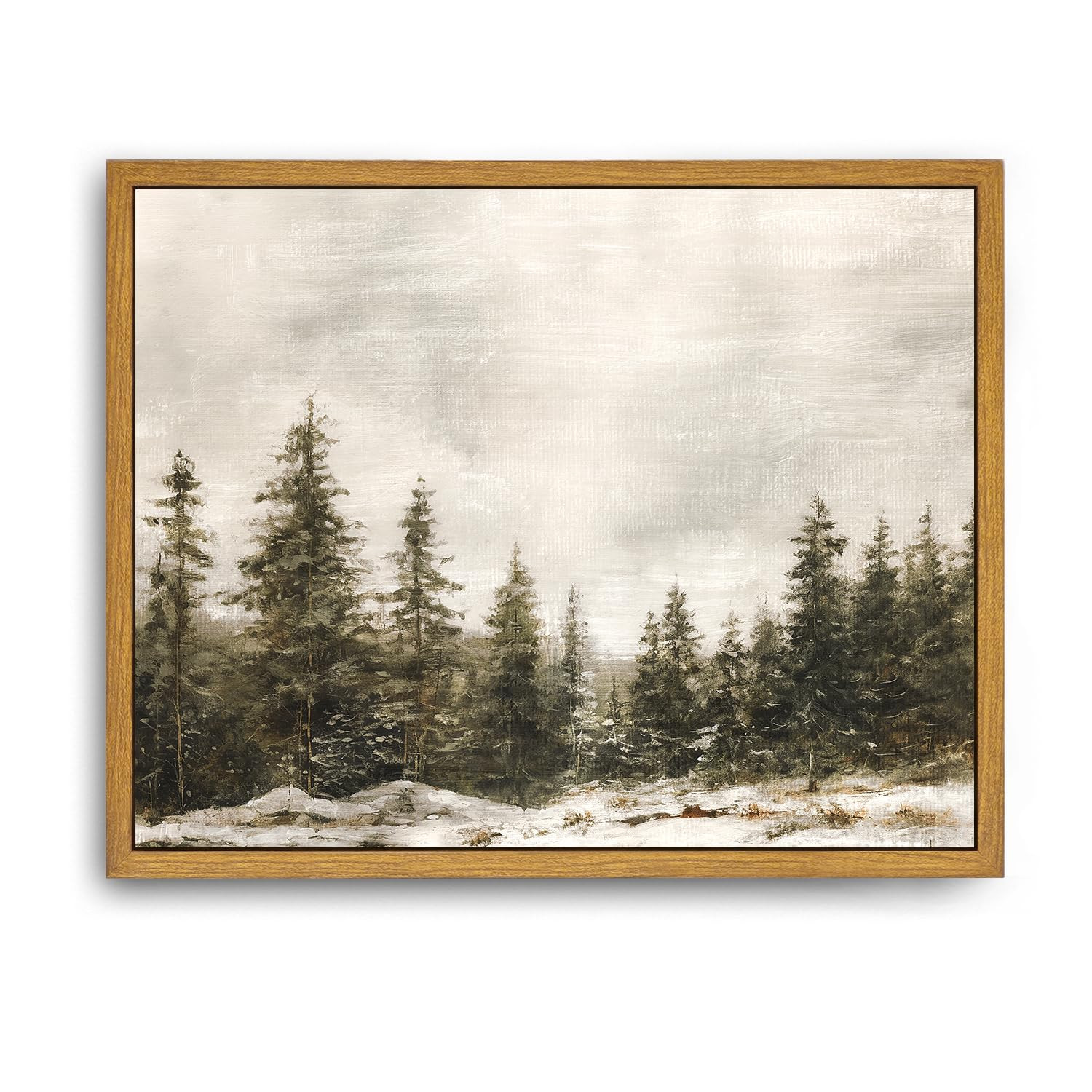 Roslynity Framed Canvas Wall Art Vintage Print Paintings Winter Pine Tree Forest Christmas Rustic... | Amazon (US)