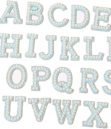 Kaymey Alphabet Applique Patches Self-Adhesion with Rhinestones Pearls Directly Stick and Iron on Ba | Amazon (US)