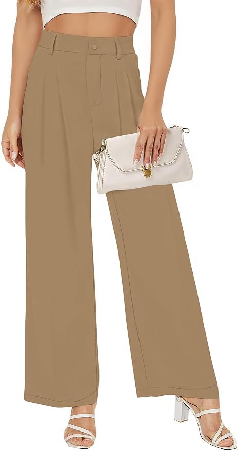 Women Straight Wide Leg Dress Pants for Women High Waist Office Business Casual Trousers Pants wi... | Amazon (US)