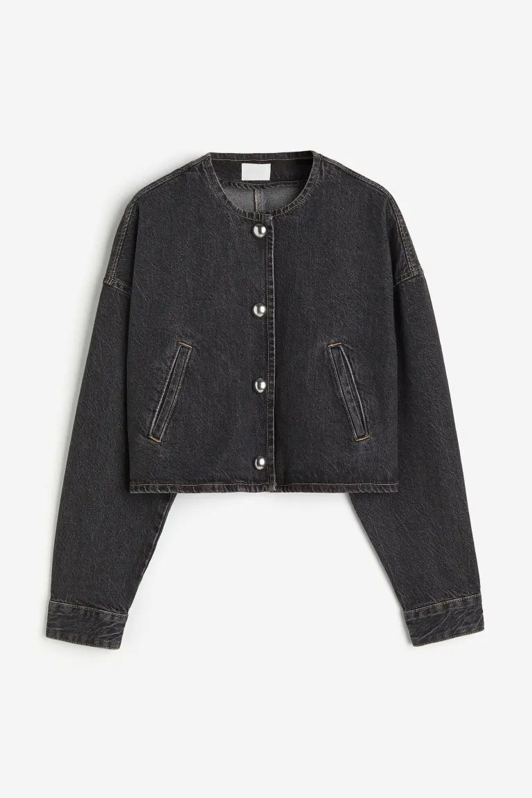 Oversized Button-front Jacket - Black/washed - Ladies | H&M US | H&M (US + CA)