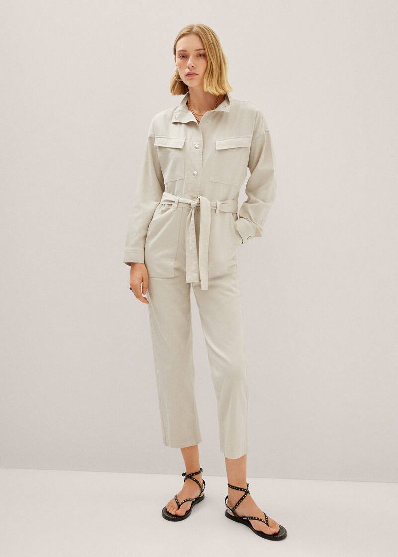 Denim jumpsuit with bow -  Women | Mango United Kingdom | MANGO (UK)