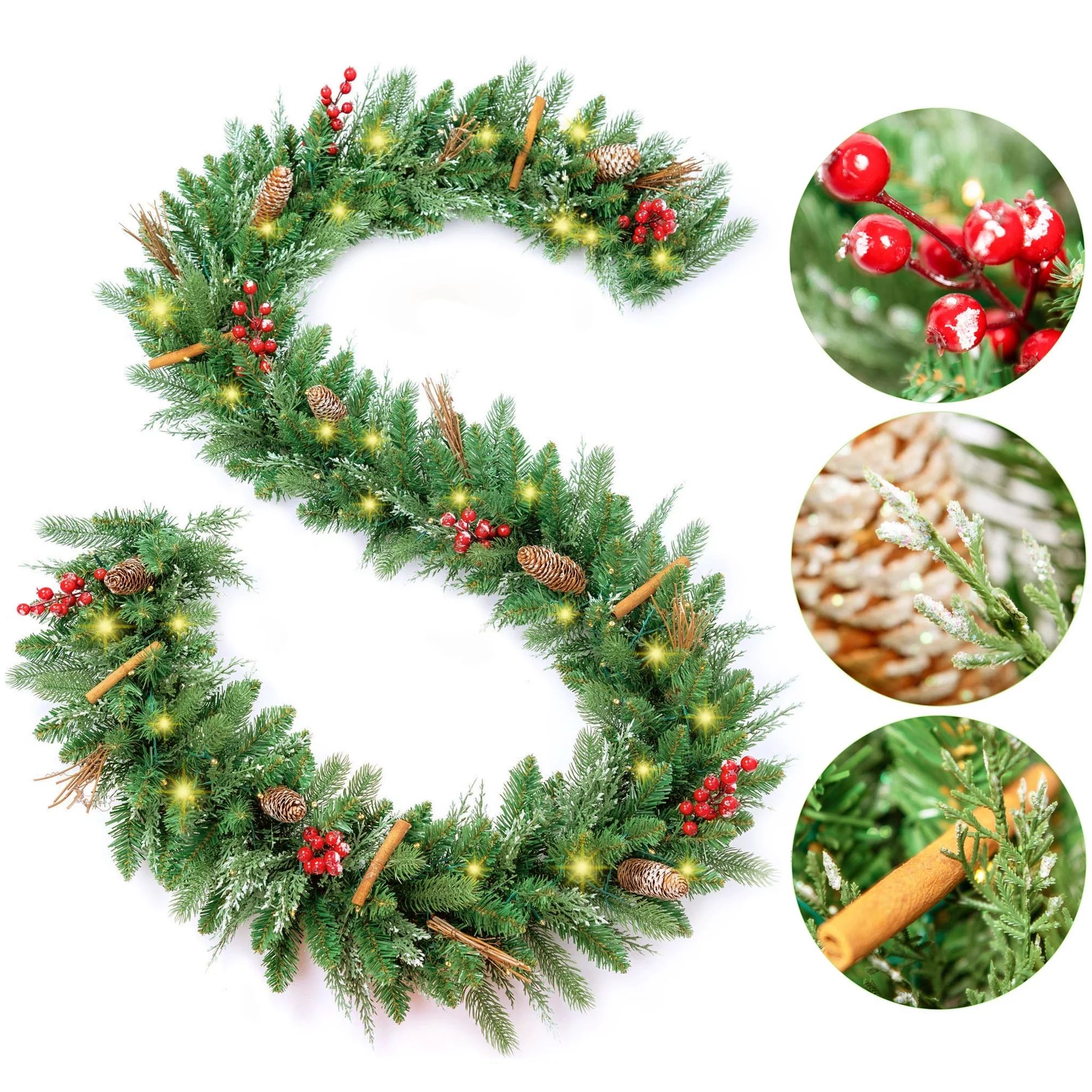 Melliful 9ft Pre-Lit Artificial Christmas Garland, Colorful Glitter Flocked Pine Outdoor Christma... | Walmart (US)