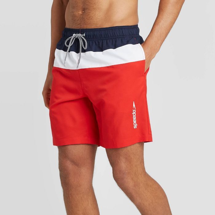Speedo Men's 8" Colorblock Swim Shorts - Navy/White/Red | Target