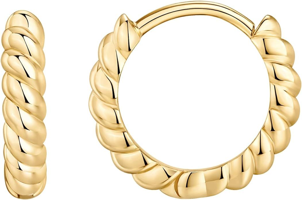 PAVOI 14K Gold Plated 925 Sterling Silver Post Twisted Huggie Earring | Women's Mini Hoop Earring... | Amazon (US)
