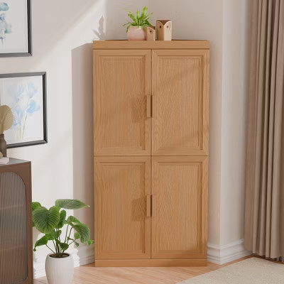 MAYEERTY Modern Solid Wood 4 Doors Corner Storage Cabinet Efficient Storage for Home Cornei Libing Room Beige 2 Piece | Target