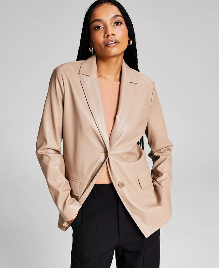 Women's Oversized Faux-Leather Blazer | Macys (US)