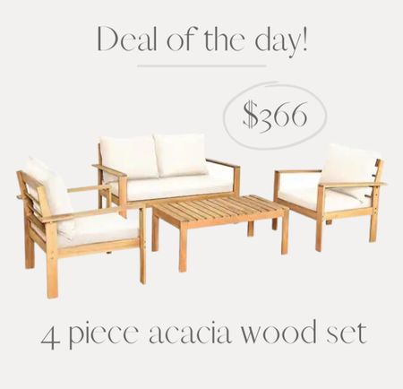 I love using wood furniture in my outdoor designs for their beauty and durability. They last longer and are absolutely stunning! I couldn’t believe the price on this 4 piece acacia wood patio furniture set. Run, don’t walk!

#LTKhome #LTKSeasonal #LTKSpringSale