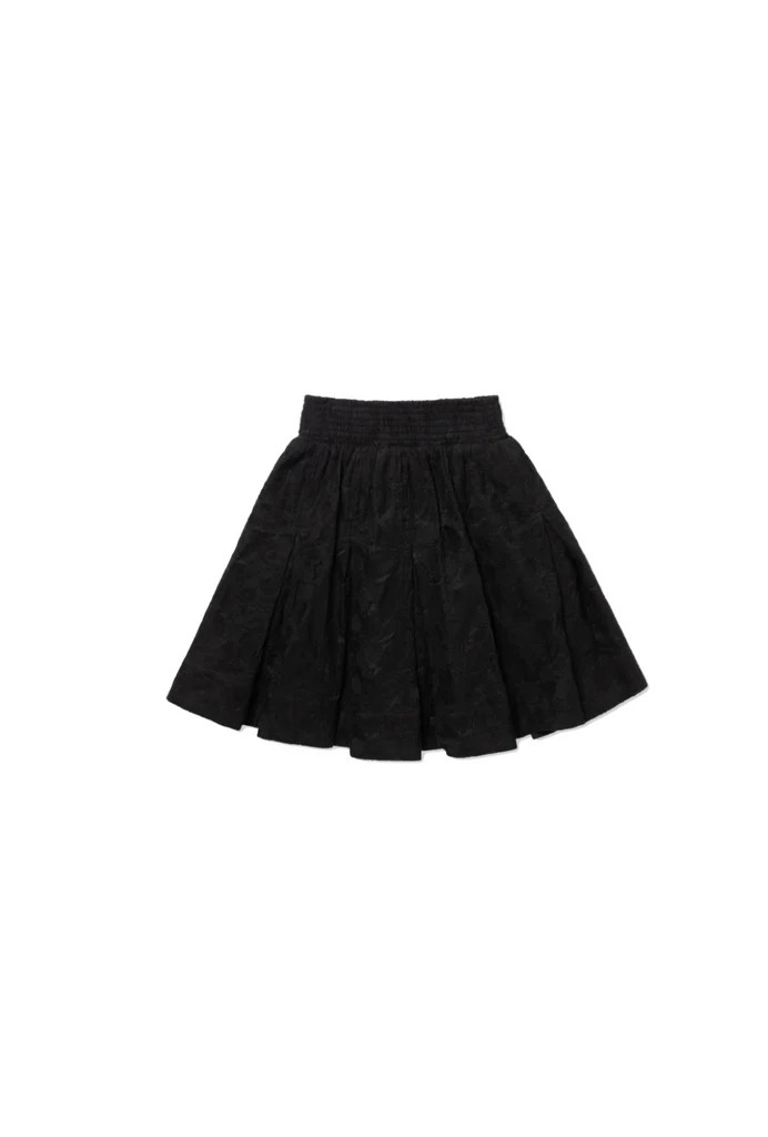 Smocked Waist Skirt MINI - Black Embroidered Fleurs | Shop BURU