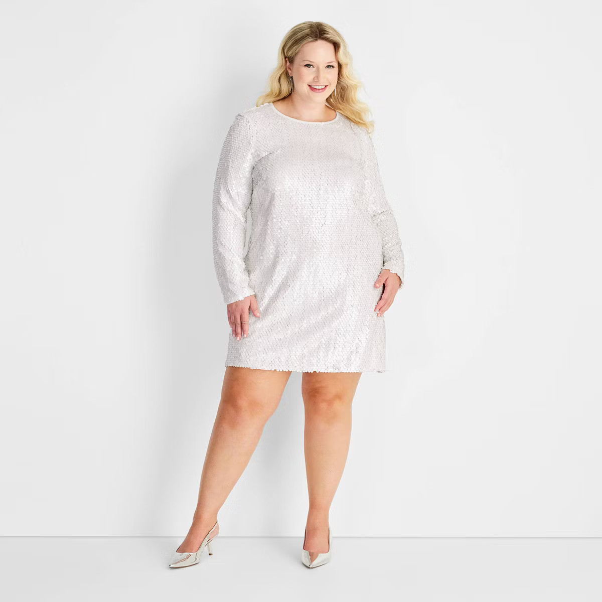 Women's Long Sleeve Sequin Mini Dress - Future Collective White | Target