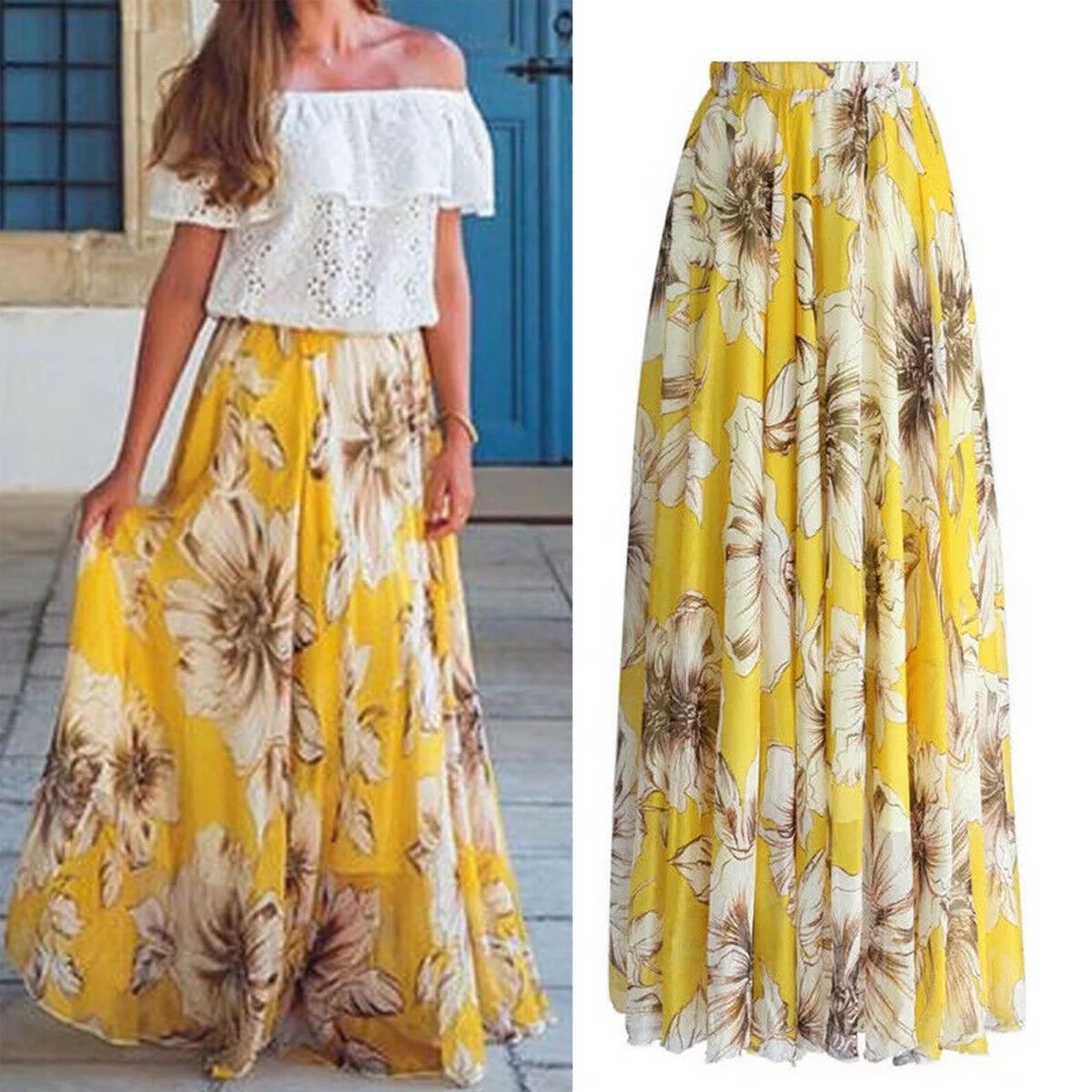 Ma&Baby - Chiffon BOHO Womens Floral Jersey Gypsy Long Maxi Full Skirt Beach Sun Dress - Walmart.... | Walmart (US)