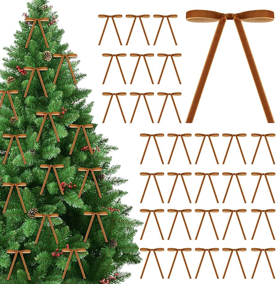 Brightown 30 Pcs Velvet Christmas Wreath Bow 5 x 7 Inch Christmas Tree Bow Rustic Crafts Gift Bow... | Amazon (US)