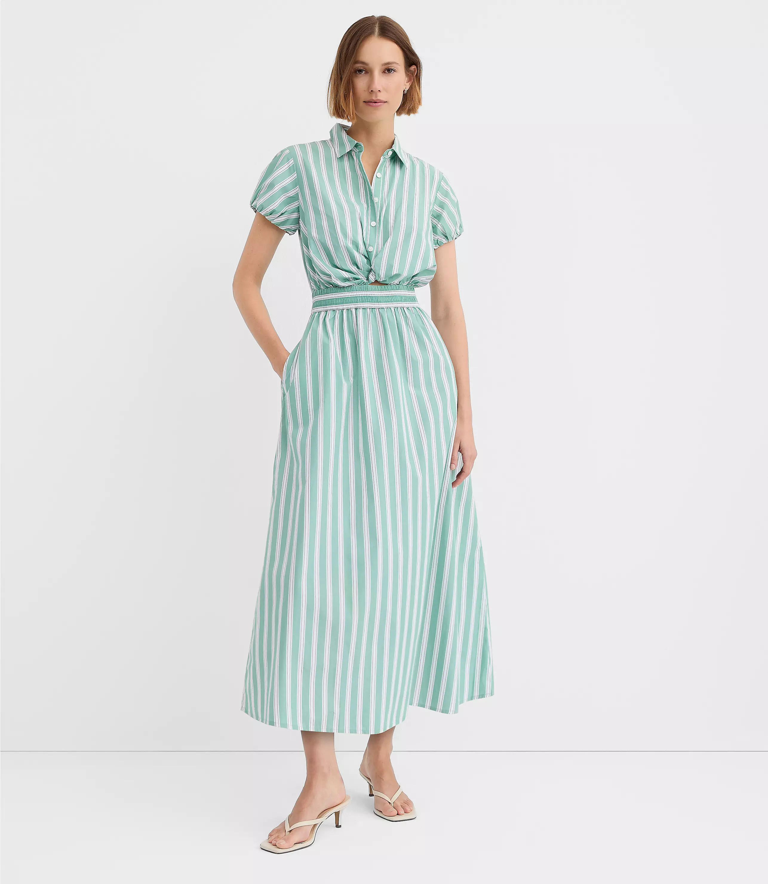 Tall Striped Poplin Twist Midi Pocket Shirtdress | LOFT