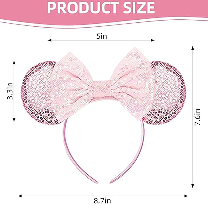 Pink Minnie Ears Headbands, Sequin Mouse Ears Headband with Pink Bow Glitter Party Princess Decor... | Amazon (US)