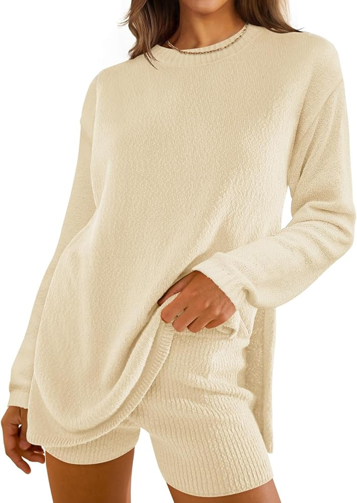 ZESICA Women's Two Piece Sweater Lounge Sets 2024 Fall Casual Knit Trendy Tunic and Shorts Outfit... | Amazon (US)
