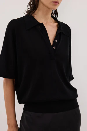 ELI BLACK POLO KNIT TOP | DISSH