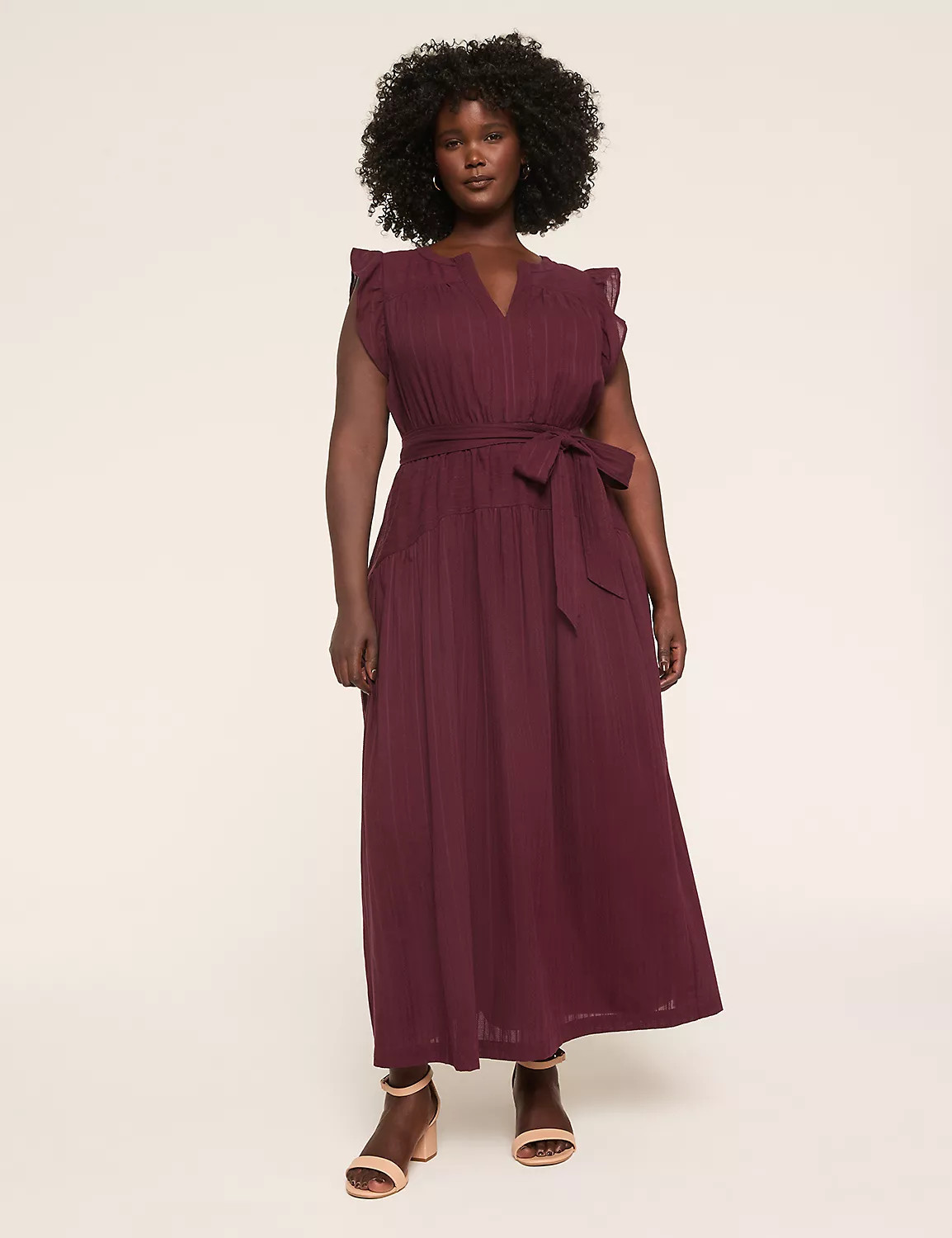 Textured Flutter-Sleeve Tie-Waist Maxi Dress | LaneBryant | Lane Bryant (US)