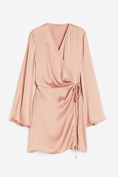 Satin Wrap Dress - Powder pink - Ladies | H&M US | H&M (US + CA)