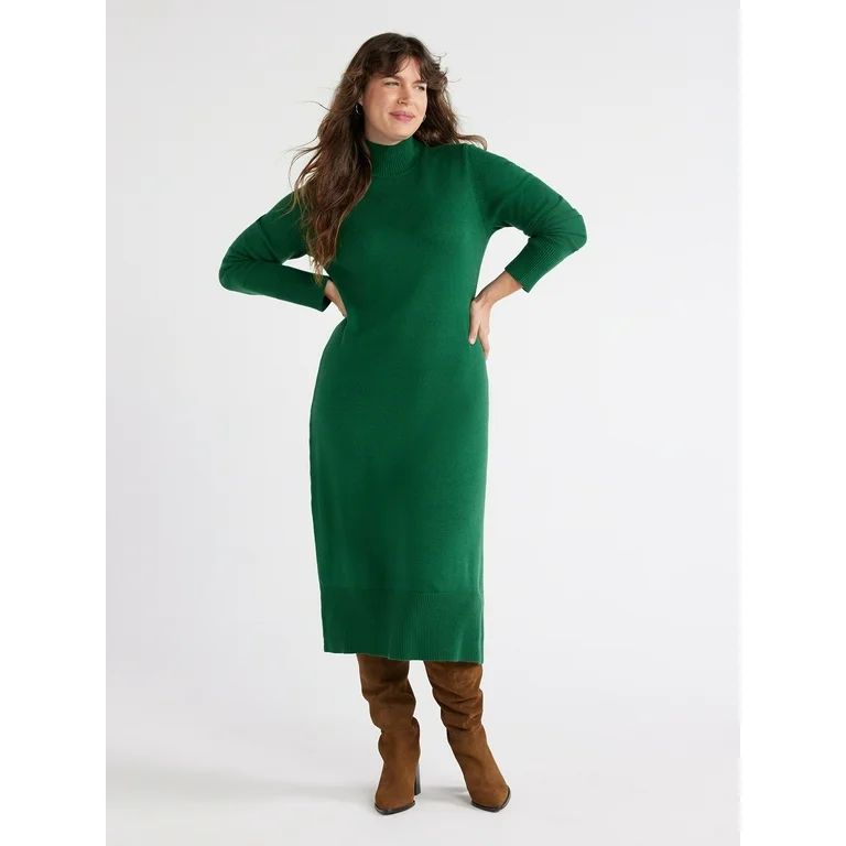 Free Assembly Women’s Turtleneck Sweater Midi Dress with Long Sleeves, Sizes XS-XXXL | Walmart (US)