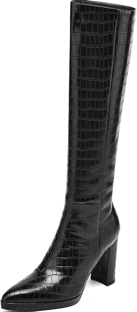 Knee High Boots Women Platform Chunky Go Go Boots Pointed Toe Tall Boots Fashion Long Boots Block... | Amazon (US)