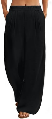FireSwan Linen Pants Women Wide Leg Palazzo Pants Flowy Elastic Waist Summer Beach Casual Trouser... | Amazon (US)