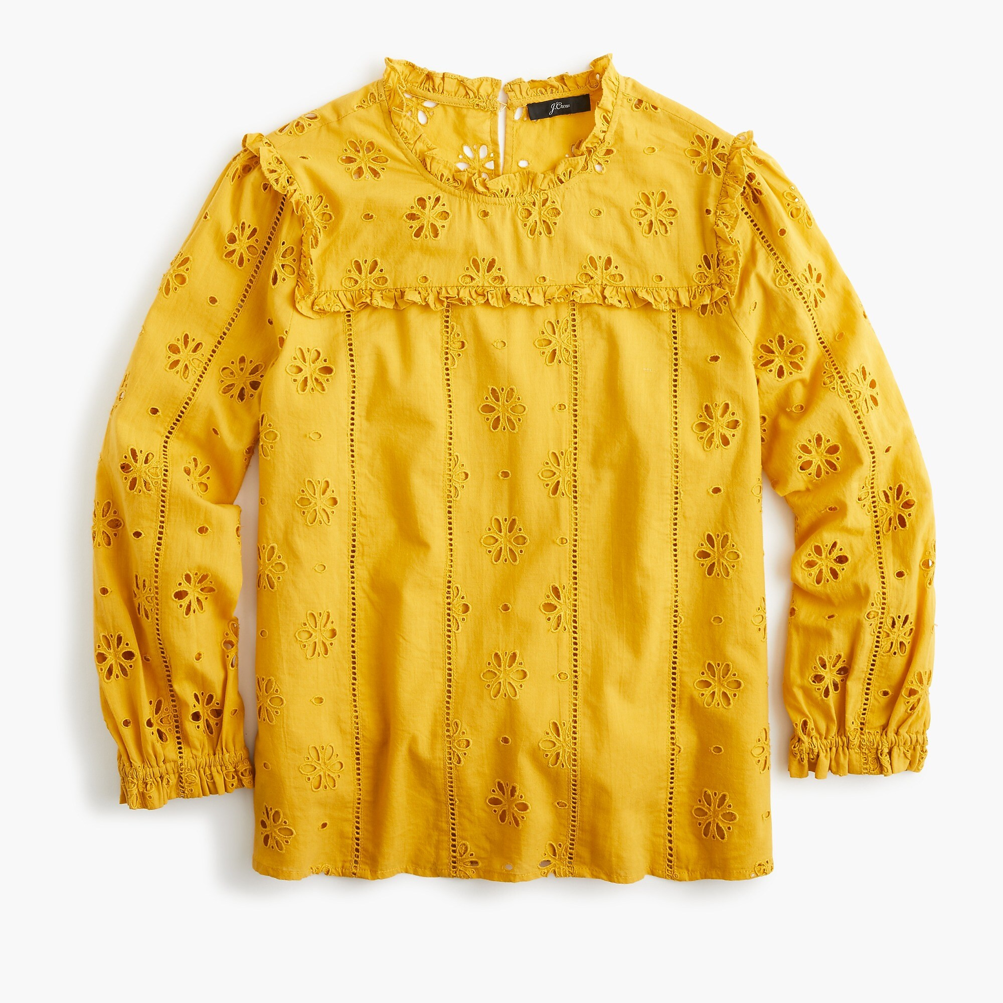 Long-sleeve ruffle-neck top in eyelet | J. Crew US