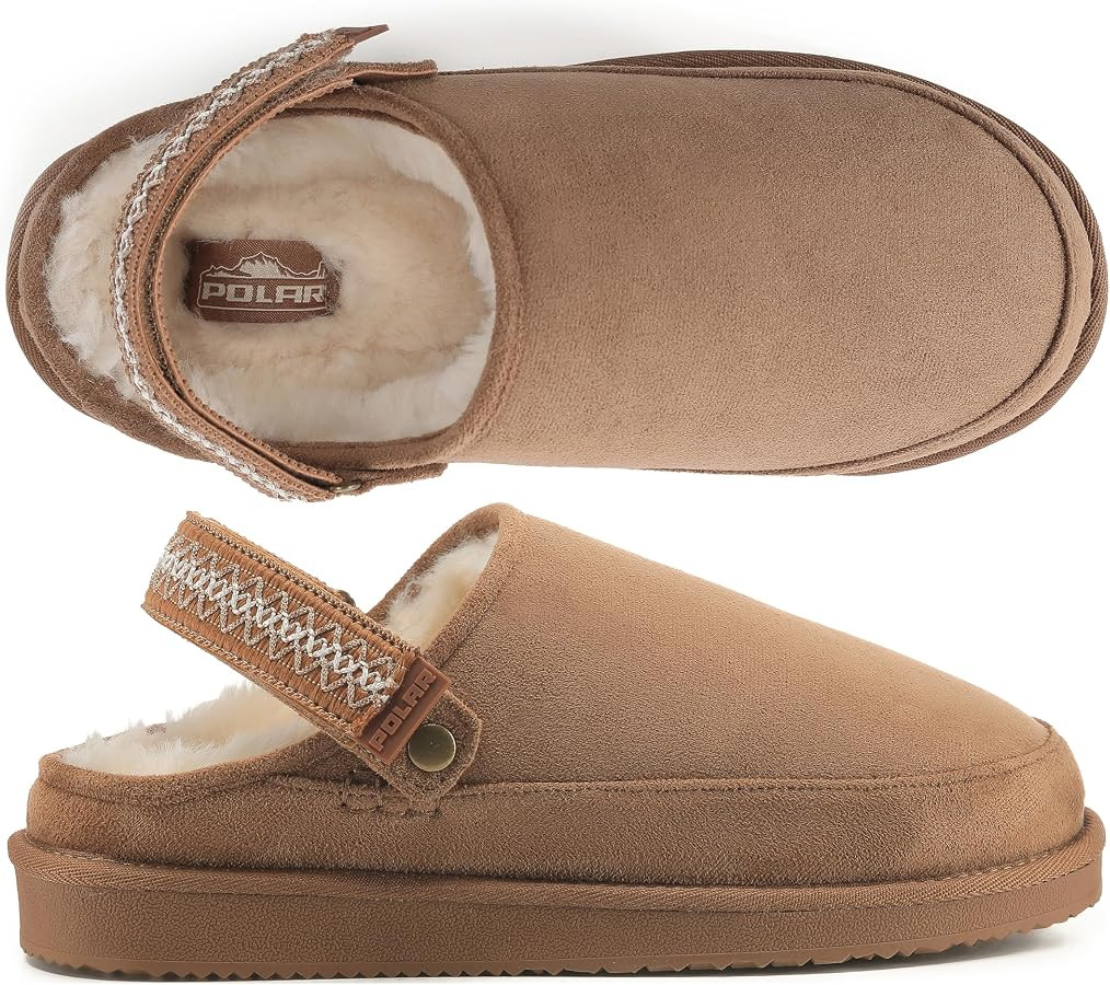 Polar Women\u2019s Suede Comfort Faux Fur Clogs \u2013 Breathable Slip-On with Adjustable Strap &... | Amazon (UK)