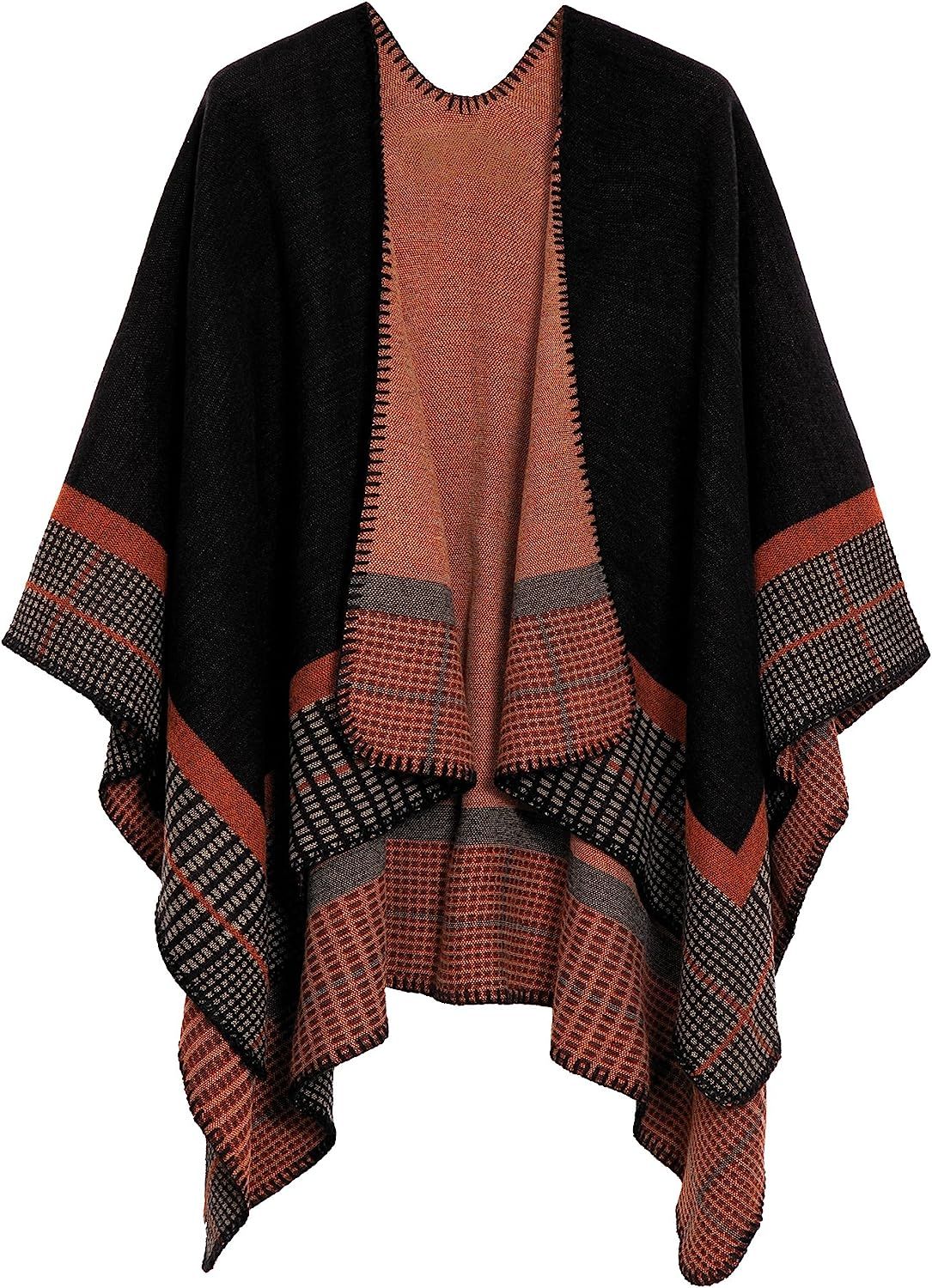 Urban CoCo Women's Color Block Shawl Wrap Open Front Poncho Cape | Amazon (US)