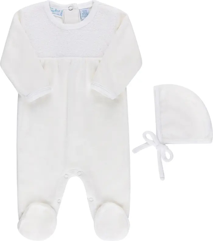 Smocked Yoke Cotton Velour Footie & Hat Set | Nordstrom